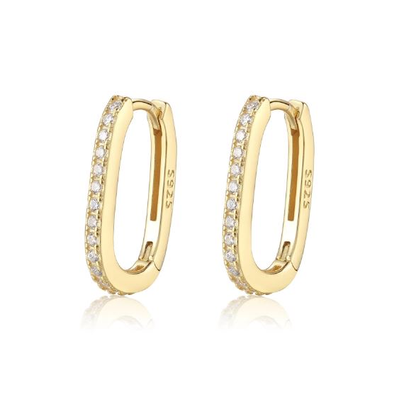 PENDIENTES LOURDES. Aros en Plata de Ley 925 bañada en oro de 18k con circonitas blancas