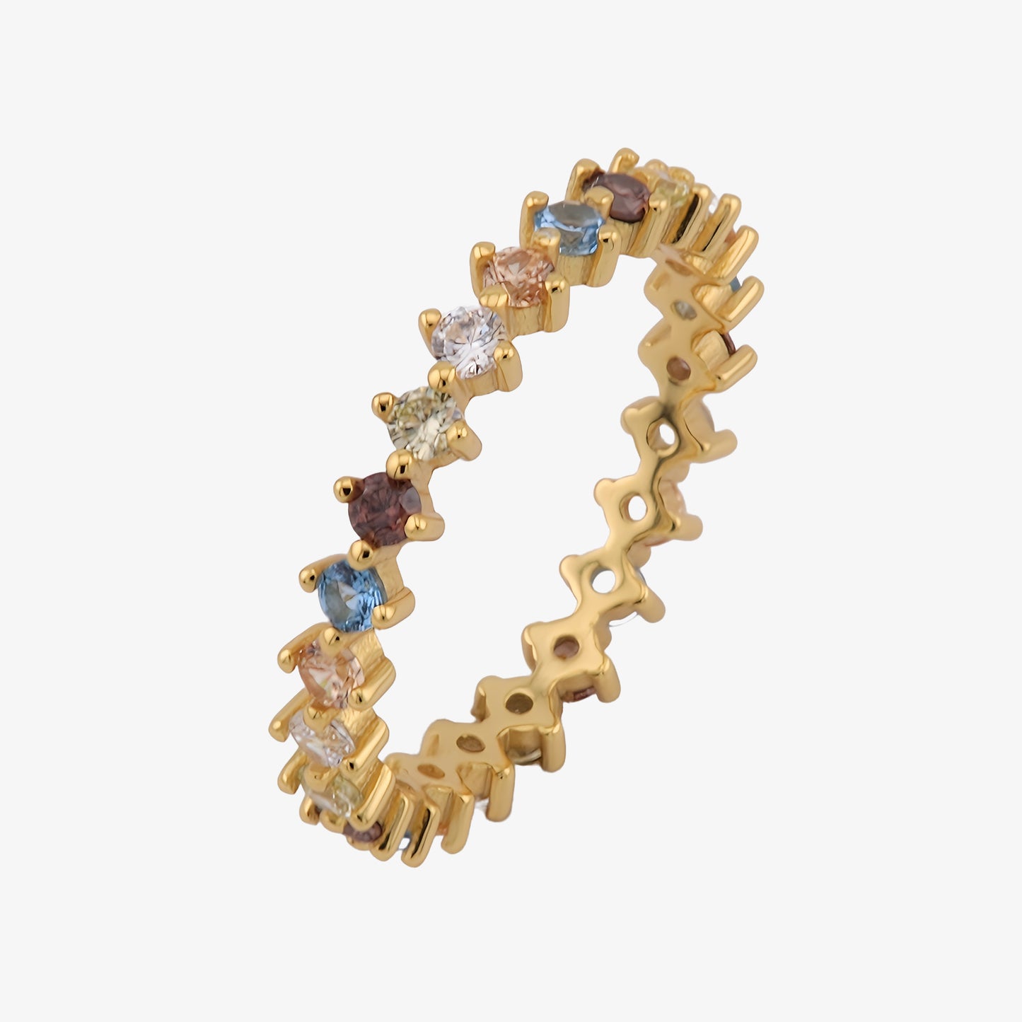 ANILLO ALEGRIA. Anillo en Plata de Ley 925 bañada en oro de 18K con circonitas de colores