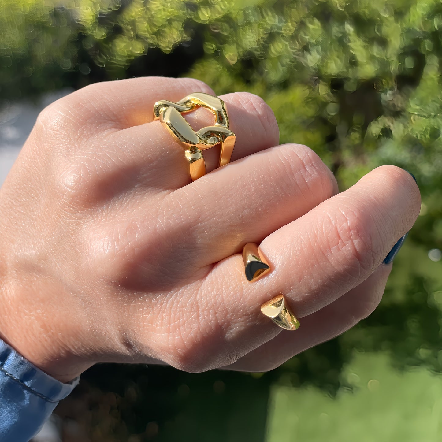 ANILLO BIMBA. Anillo ajustable en Plata de Ley 925 bañado en oro de 18 K