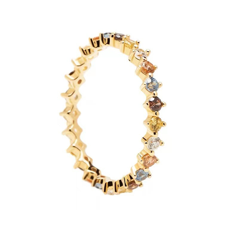 ANILLO ALEGRIA. Anillo en Plata de Ley 925 bañada en oro de 18K con circonitas de colores