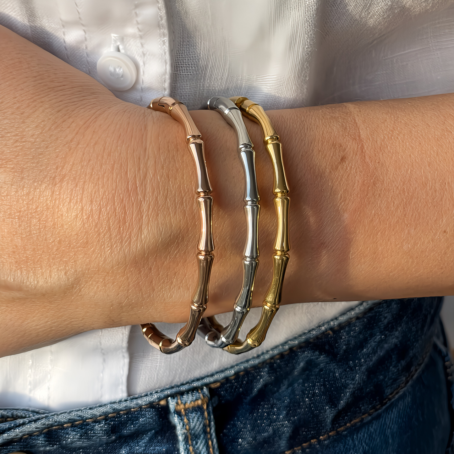 BRAZALETE BELINDA. Pulsera brazalete rígido de acero inoxidable