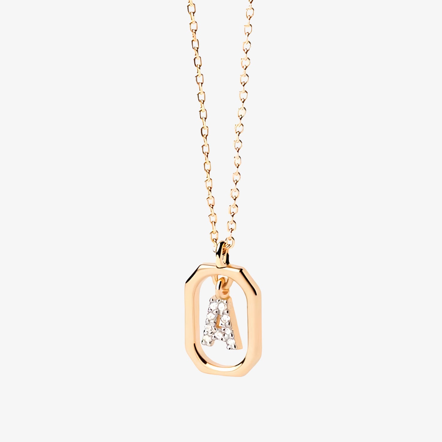 COLLAR DEVA. Collar personalizado con inicial mini en Plata de Ley 925 bañada en oro de 18K y circonitas blancas