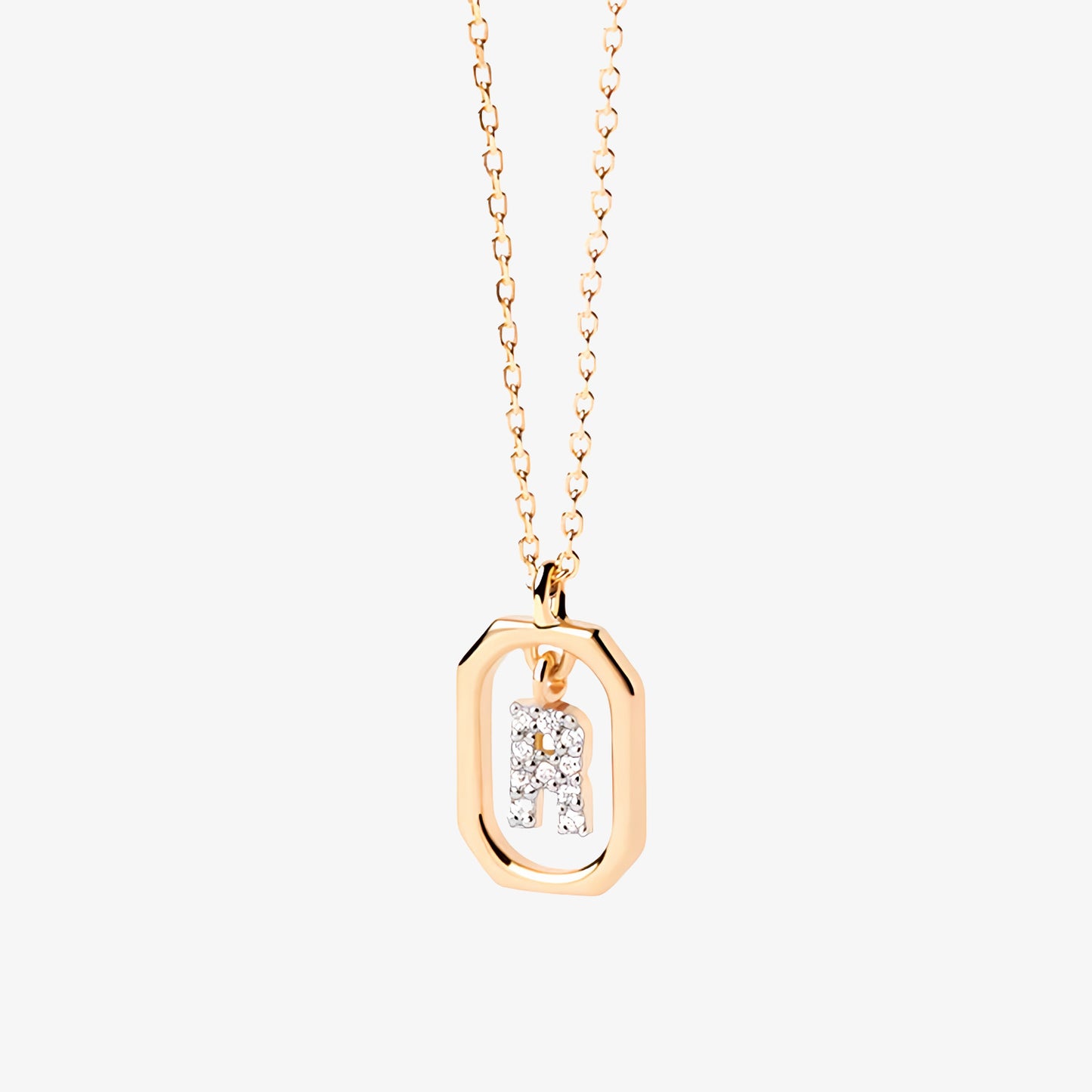 COLLAR DEVA. Collar personalizado con inicial mini en Plata de Ley 925 bañada en oro de 18K y circonitas blancas