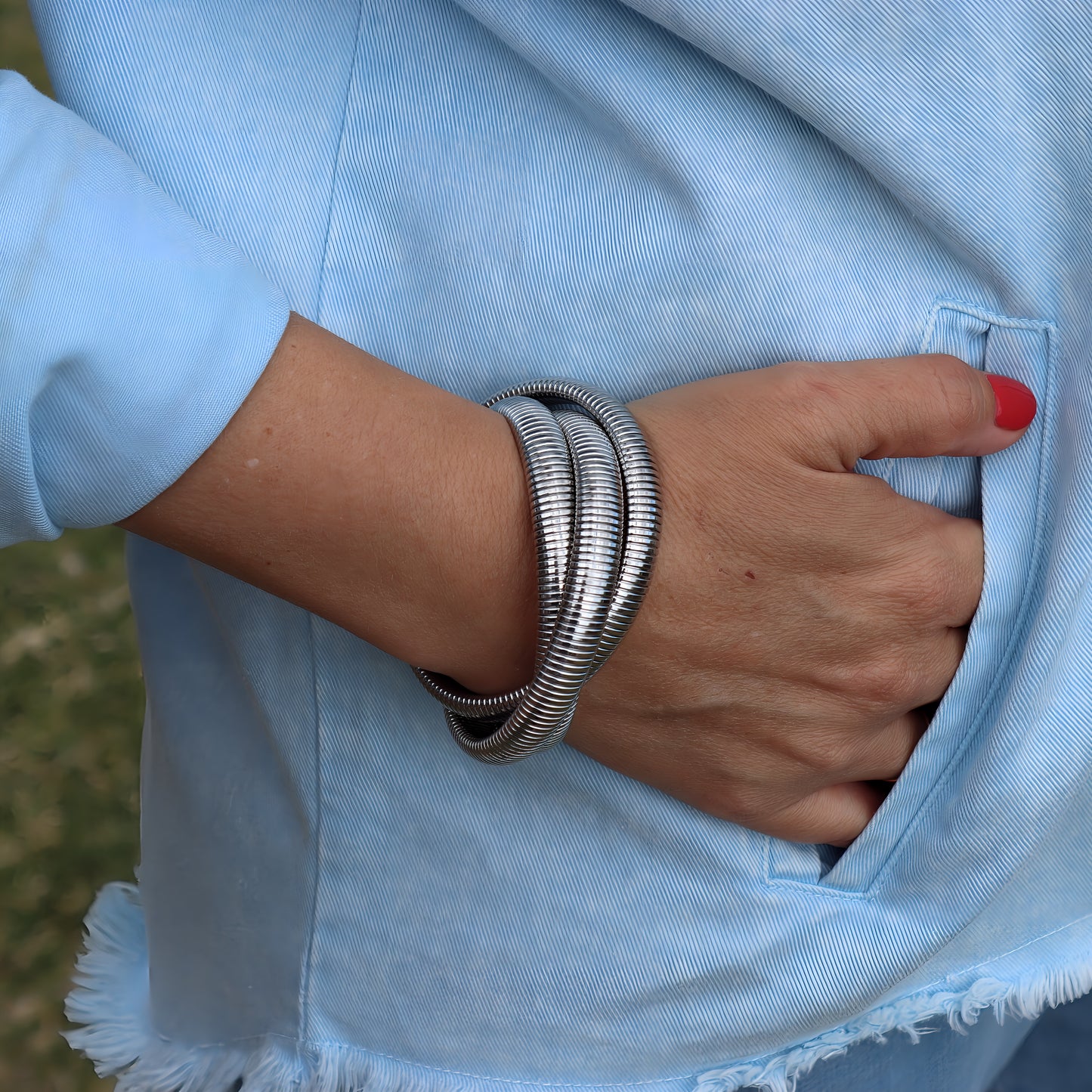 PULSERA LISA. Pulsera trío elástica de acero inoxidable