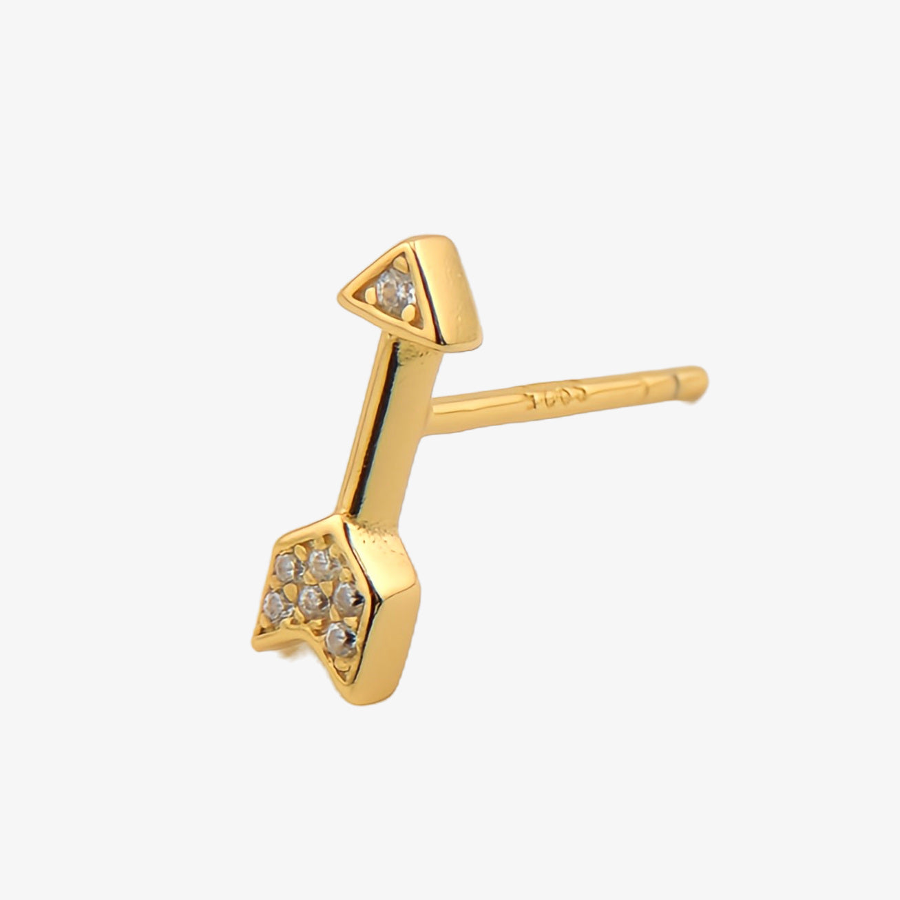PENDIENTE ABRIL. Pendiente suelto de plata de ley 925 bañado en oro de 18k con circonitas blancas con forma de flecha