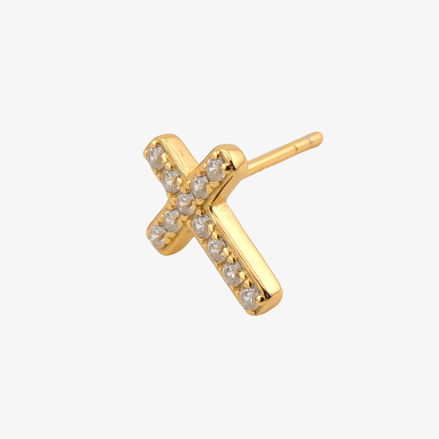 PENDIENTE LUZ. Pendiente suelto de plata de ley 925 bañado en oro de 18k con cruz de circonitas blancas