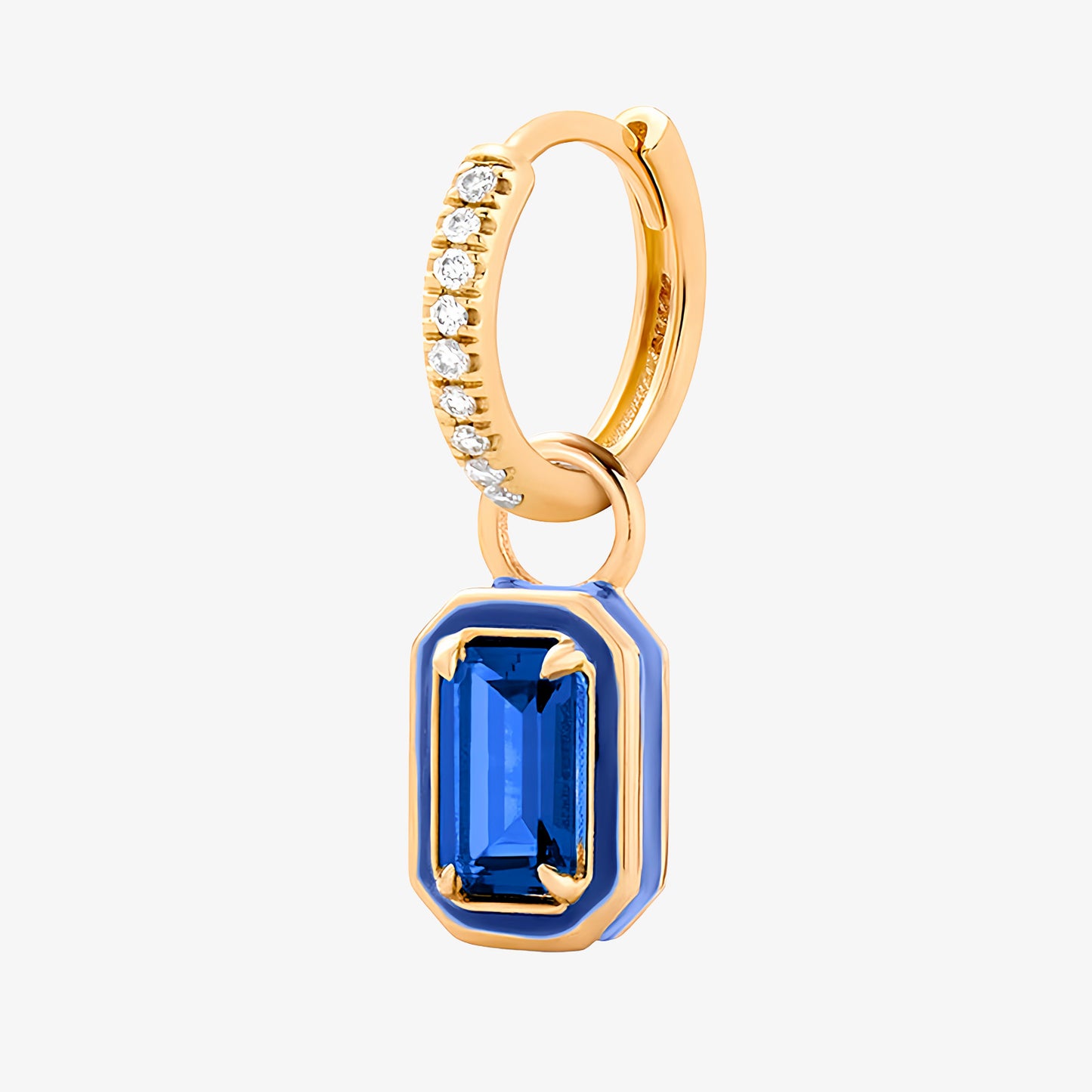 PENDIENTES ARIEL. Aros en plata de ley 925 bañada en oro y circonitas blancas con piedra en color azul