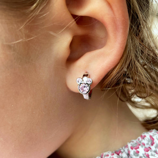 PENDIENTES BERTA. Pendientes Mickey Mouse en plata de ley 925 con circonita en color rosa