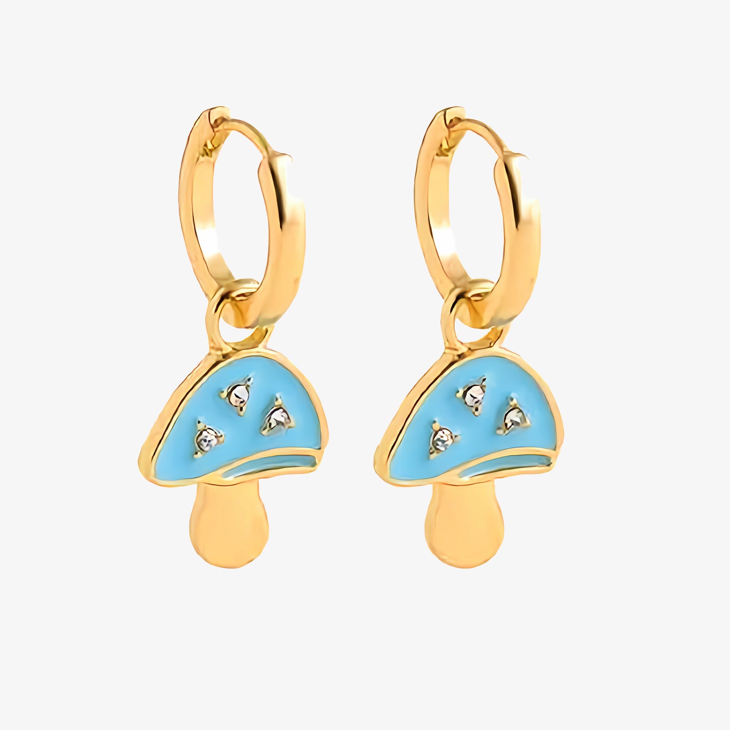 PENDIENTES CANDELA. Aros de cobre bañado en oro de 18k con colgante de seta azul ideales para niñas