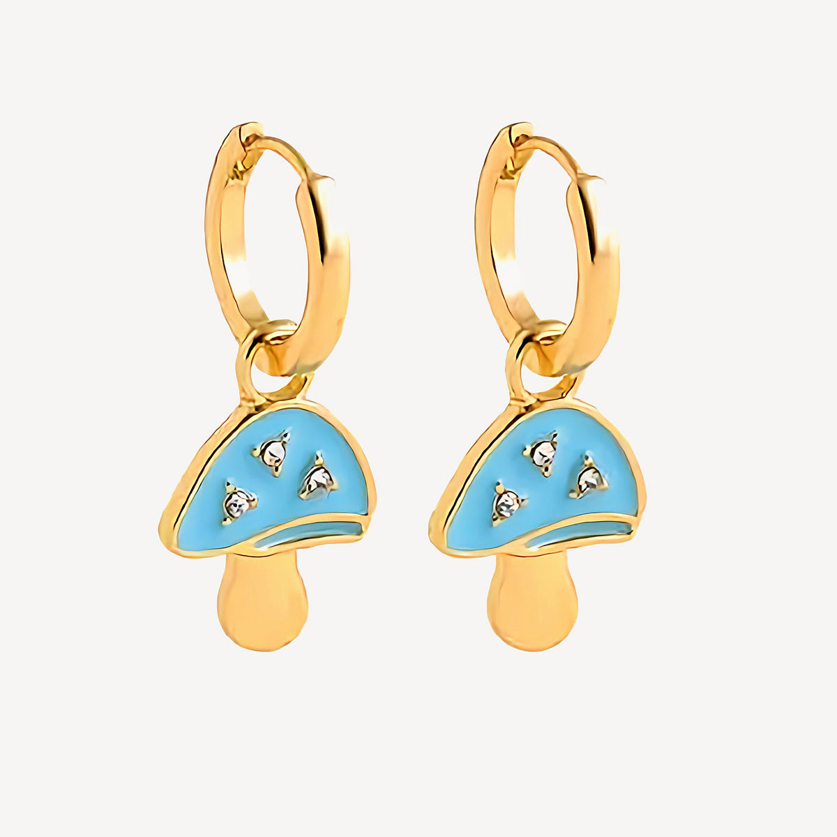 PENDIENTES CANDELA. Aros de cobre bañado en oro de 18k con colgante de seta azul ideales para niñas