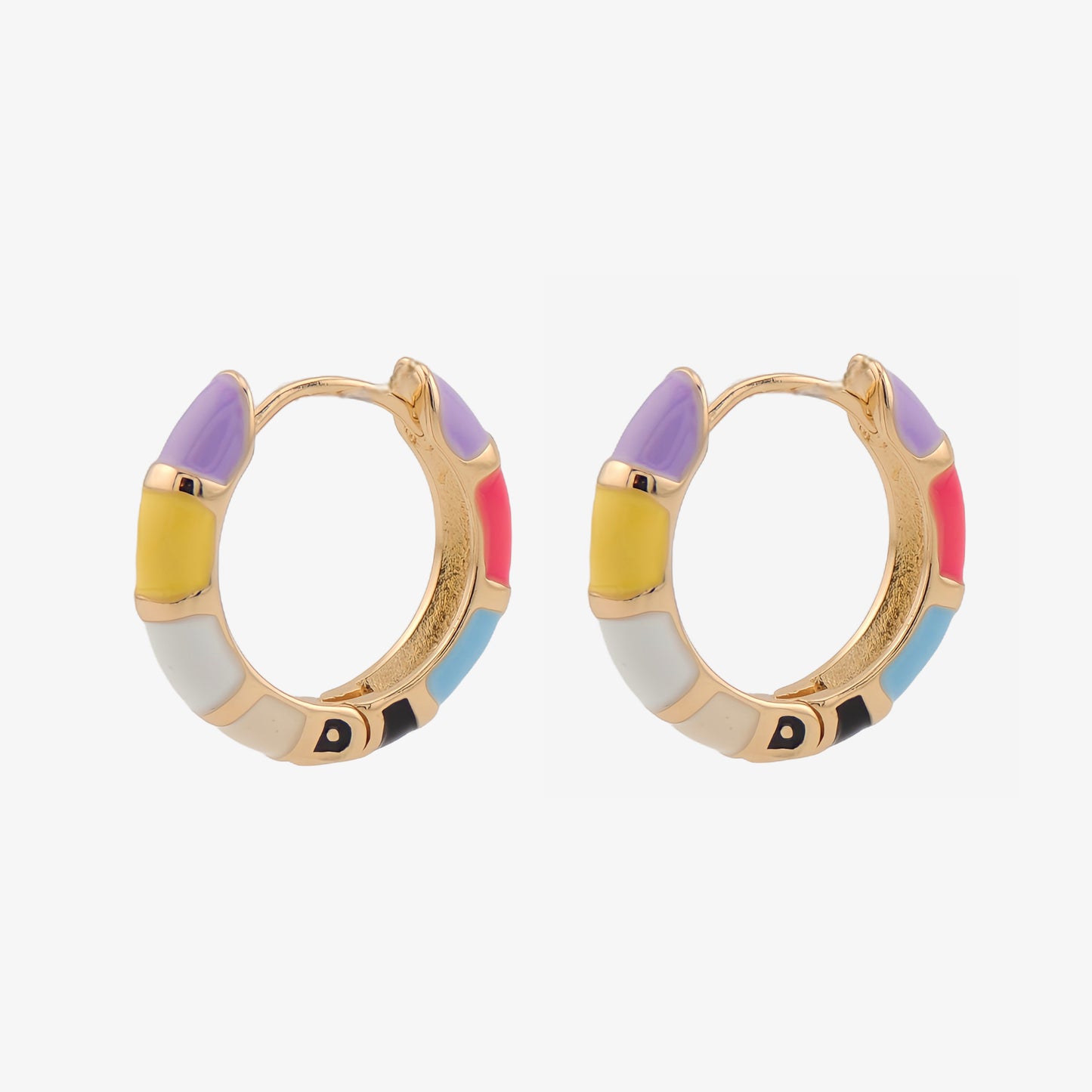 PENDIENTES GABRIELA. Aros medianos en plata de Ley 925 bañada en oro de 18k y esmaltado multicolor