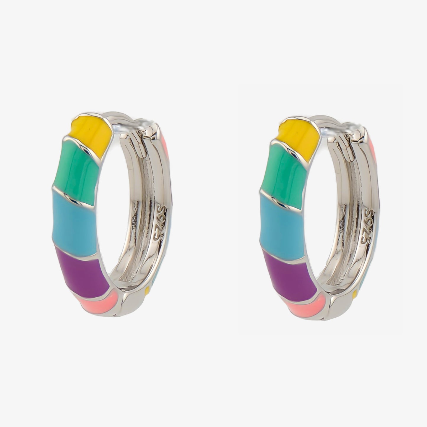 PENDIENTES LOLA. Aros pequeños en plata de Ley 925 y esmaltado multicolor