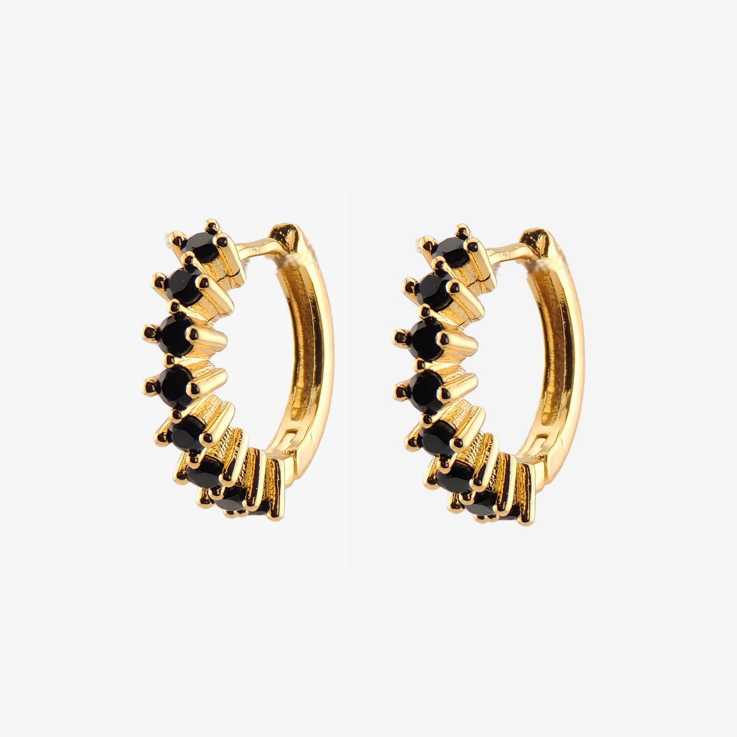 PENDIENTES MELISA. Aros bañados en oro con circonitas de color negro