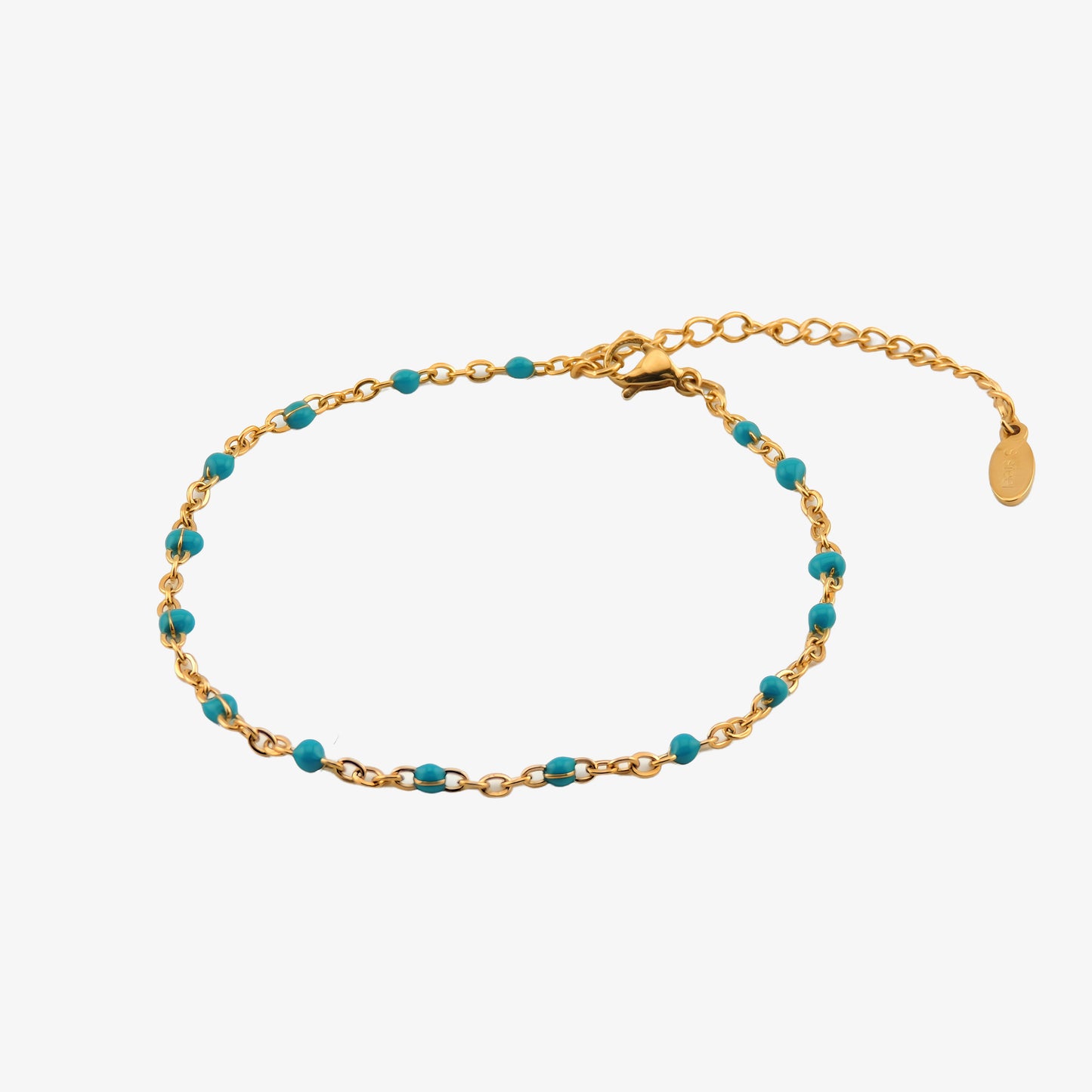 PULSERA ANGELA. Pulsera ajustable de acero inoxidable con cuentas de color azul