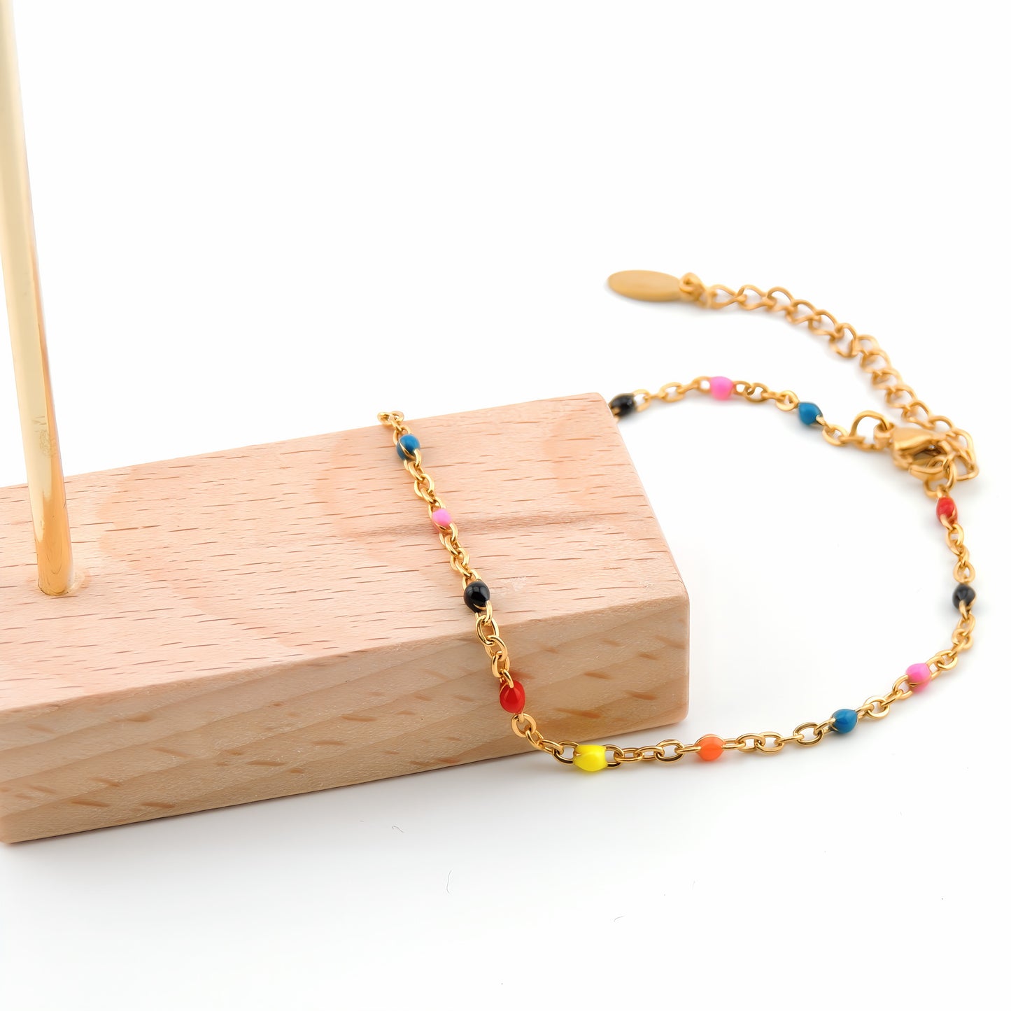 PULSERA MAITE. Pulsera ajustable de acero inoxidable con cuentas multicolor