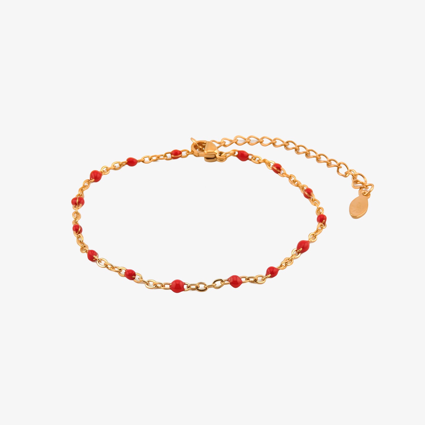 PULSERA MIA. Pulsera ajustable de acero inoxidable con cuentas de color rojo.