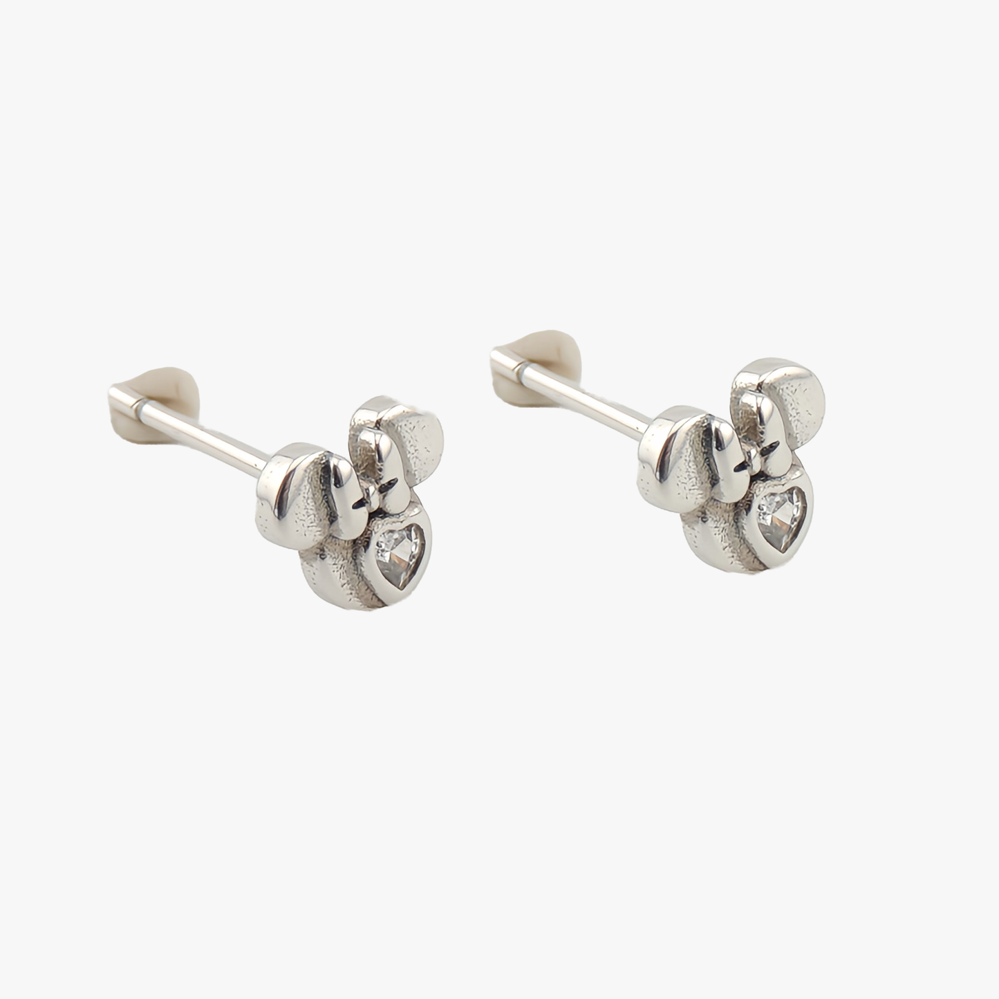 PENDIENTES CASILDA. Pendientes Mickey Mouse en plata de ley 925 con circonita en forma de corazón en color blanco