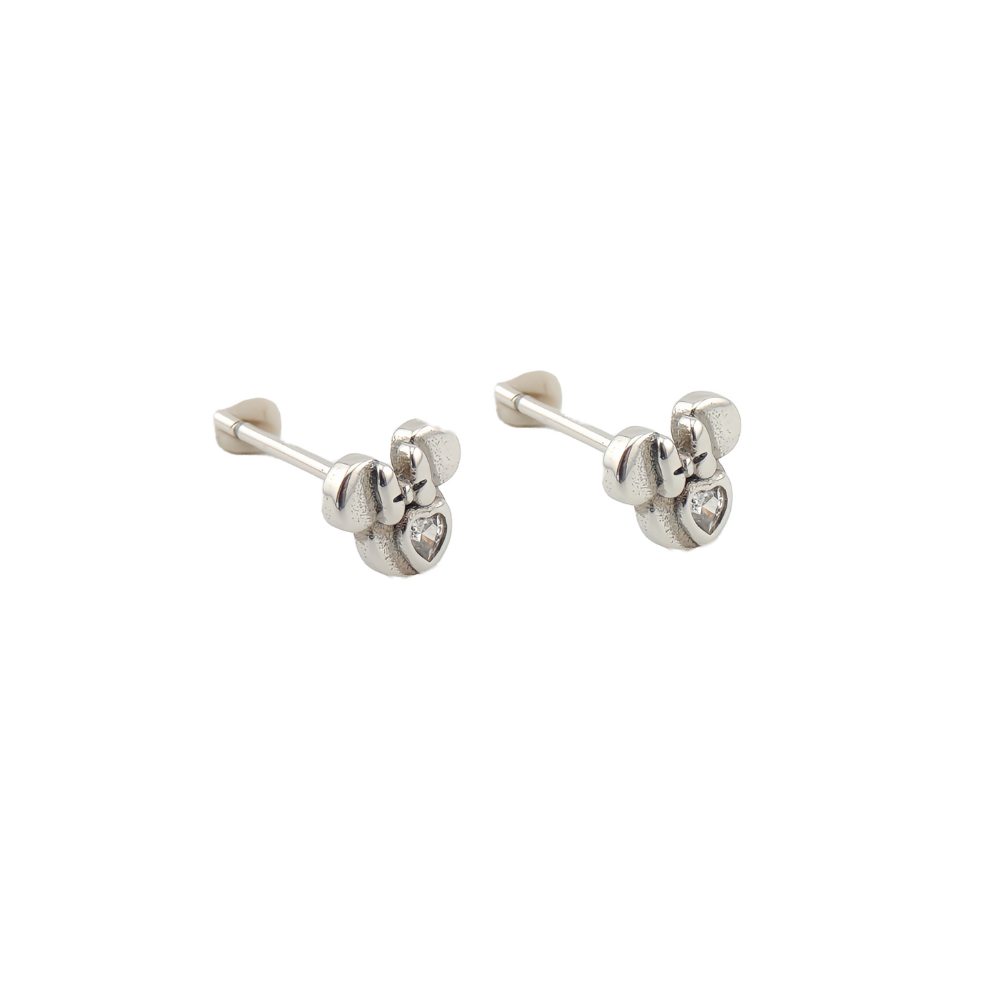 PENDIENTES CASILDA. Pendientes Mickey Mouse en plata de ley 925 con circonita en forma de corazón en color blanco