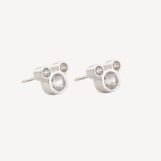 PENDIENTES PAOLA. Pendientes Mickey Mouse en plata de ley 925 con circonita en color blanco