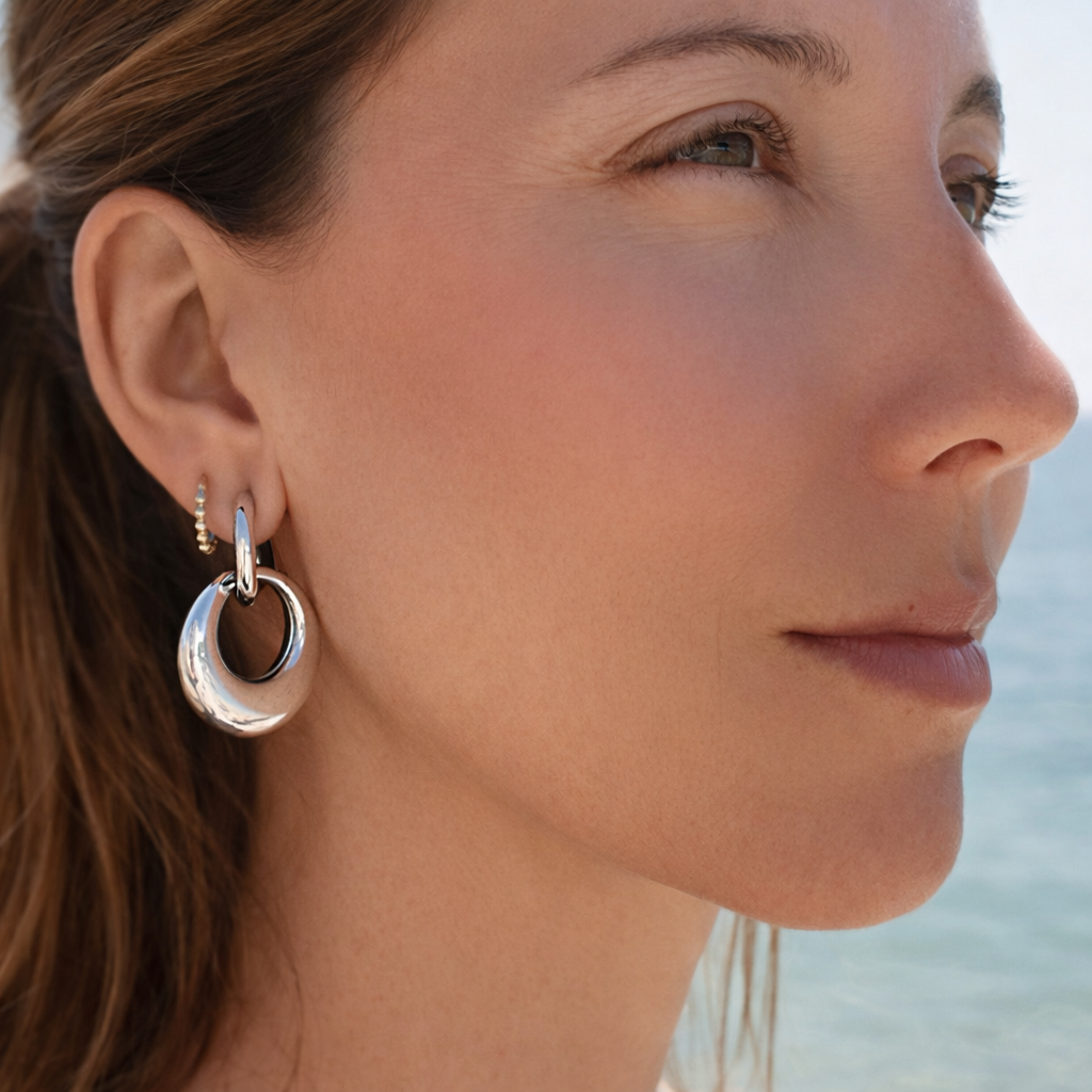 PENDIENTES CARLA. Pendientes con doble aro de acero inoxidable en color plata