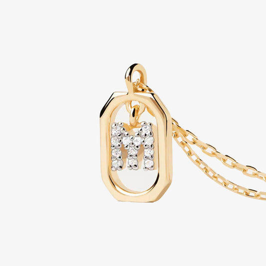 COLLAR DEVA. Collar personalizado con inicial mini en Plata de Ley 925 bañada en oro de 18K y circonitas blancas