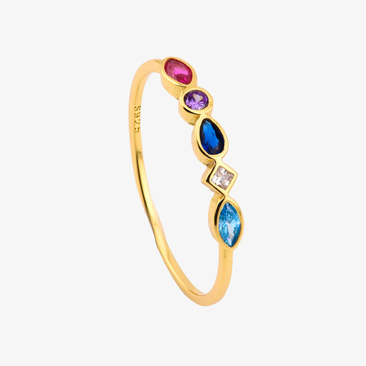 ANILLO KORA. Anillo de plata de ley 925 bañado en oro de 18K y circonitas multicolor.