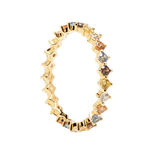 ANILLO ALEGRIA. Anillo en Plata de Ley 925 bañada en oro de 18K con circonitas de colores