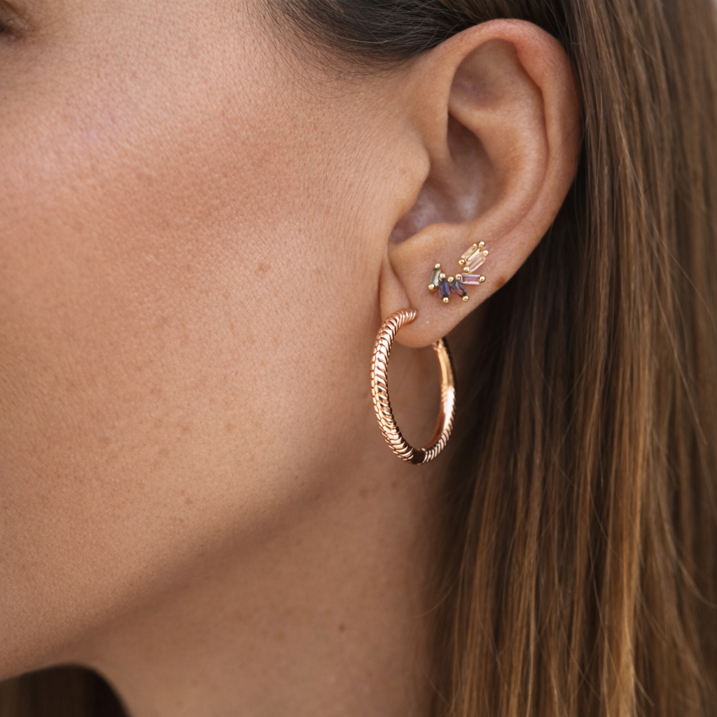 PENDIENTES ALEJANDRA. Aros en Plata de Ley 925 bañados en oro rosa