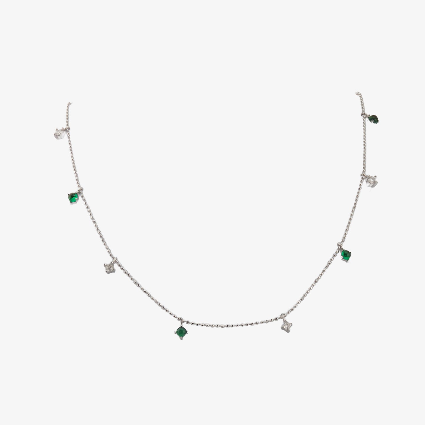 COLLAR DAFNE. Collar de plata de ley 925 recubierto de rodio blanco con detalles de circonitas blancas y verdes