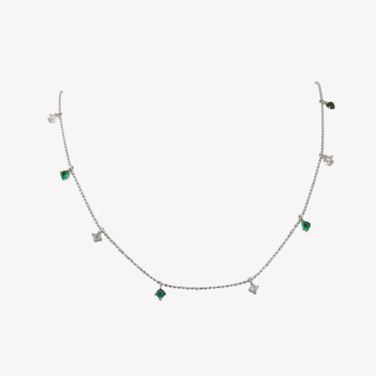 COLLAR DAFNE. Collar de plata de ley 925 recubierto de rodio blanco con detalles de circonitas blancas y verdes