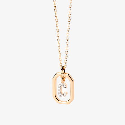 COLLAR DEVA. Collar personalizado con inicial mini en Plata de Ley 925 bañada en oro de 18K y circonitas blancas