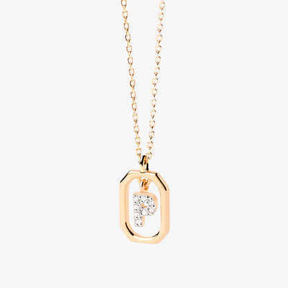 COLLAR DEVA. Collar personalizado con inicial mini en Plata de Ley 925 bañada en oro de 18K y circonitas blancas