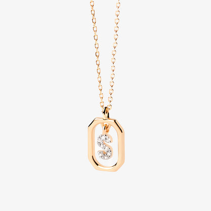 COLLAR DEVA. Collar personalizado con inicial mini en Plata de Ley 925 bañada en oro de 18K y circonitas blancas