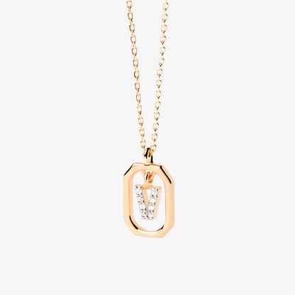 COLLAR DEVA. Collar personalizado con inicial mini en Plata de Ley 925 bañada en oro de 18K y circonitas blancas