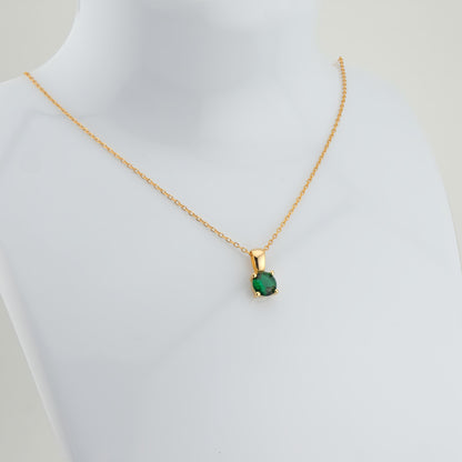 COLLAR ESMERALDA. Collar de plata de ley 925 bañado en oro de 18k y colgante con circonita verde esmeralda