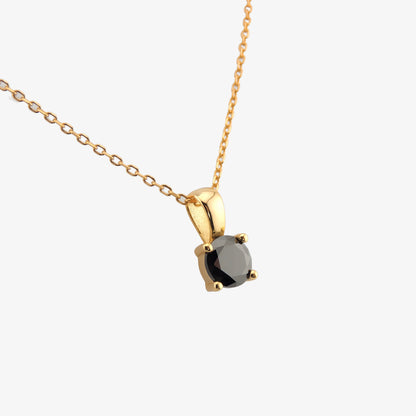 COLLAR JANA. Collar de plata de ley 925 bañado en oro de 18k y colgante con circonita negra