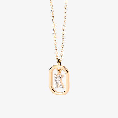 COLLAR DEVA. Collar personalizado con inicial mini en Plata de Ley 925 bañada en oro de 18K y circonitas blancas