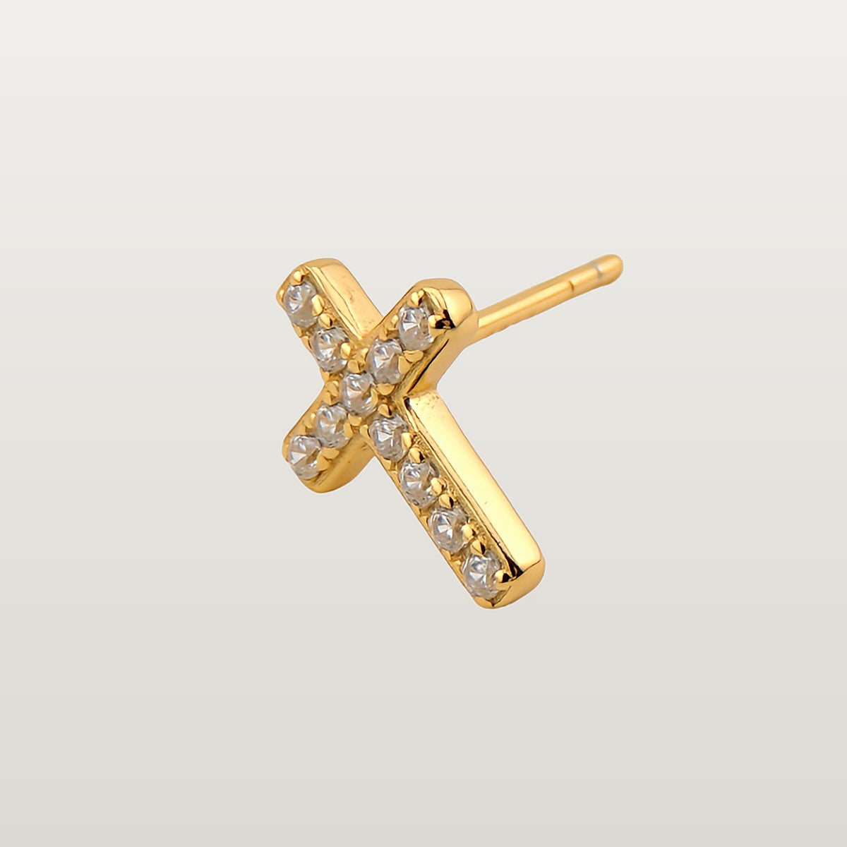Pendiente suelto de cruz de plata de ley 925 bañada en oro de 18K con circonitas blancas, 1 cm