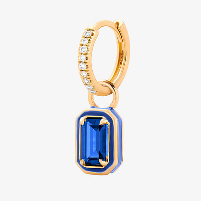 PENDIENTES ARIEL. Aros en plata de ley 925 bañada en oro y circonitas blancas con piedra en color azul