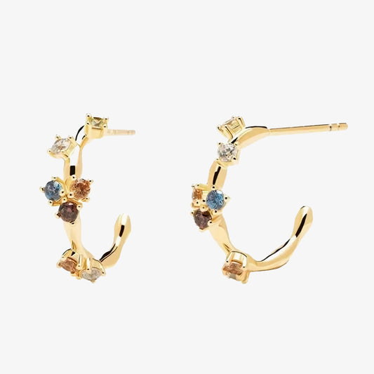 PENDIENTES BECCA. Aros en Plata de Ley con circonitas de colores