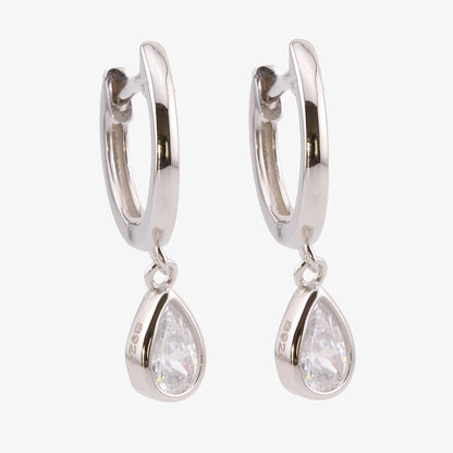 PENDIENTES CELESTE. Pendientes de Plata de Ley 925 con colgante en forma de gota y circonitas blancas