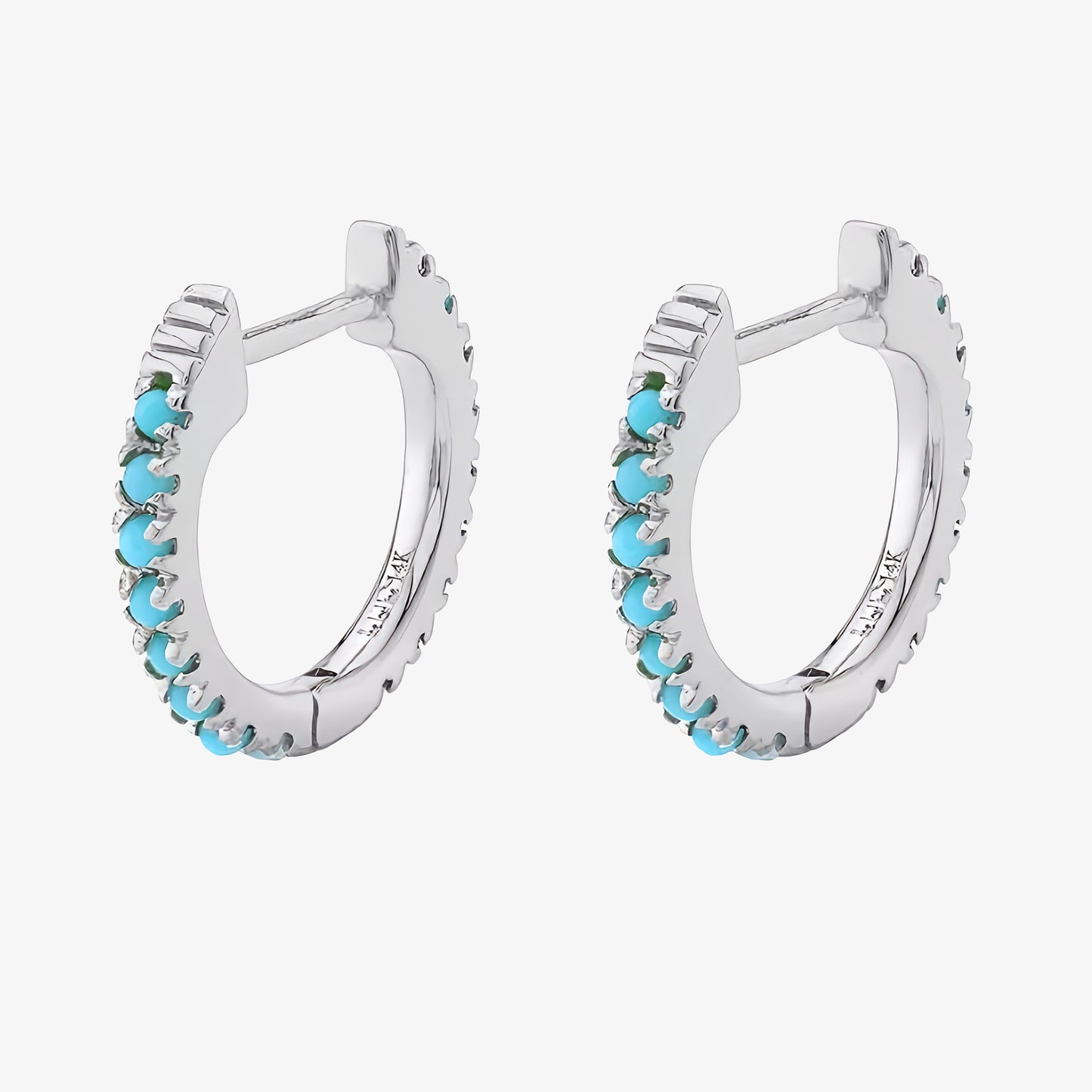 PENDIENTES CELIA. Aros en Plata de Ley 925 bañada en Oro de 18k con circonitas talladas en color azul turquesa