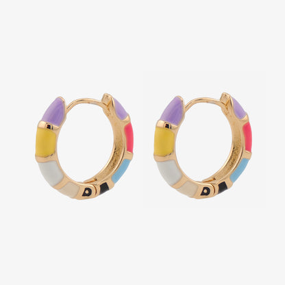 PENDIENTES GABRIELA. Aros medianos en plata de Ley 925 bañada en oro de 18k y esmaltado multicolor