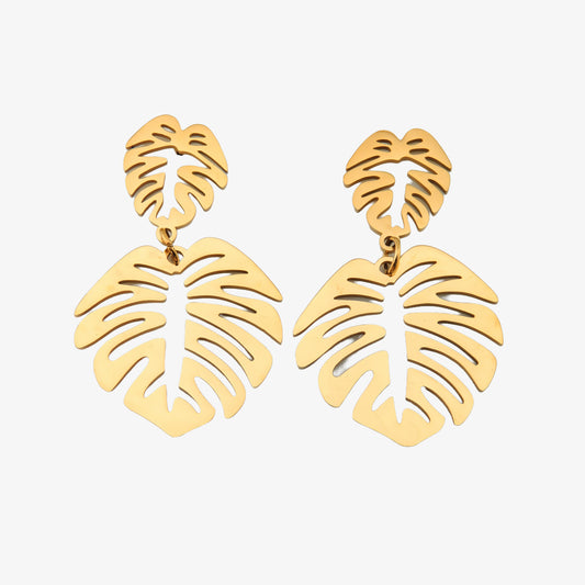 PENDIENTES ELISA. Pendientes de acero inoxidable bañados en oro en forma de hoja