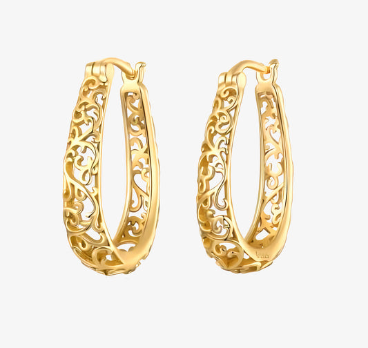 PENDIENTES INDIRA. Pendientes de aro de Plata de Ley 925 bañados en oro de 18K con estilo vintage.