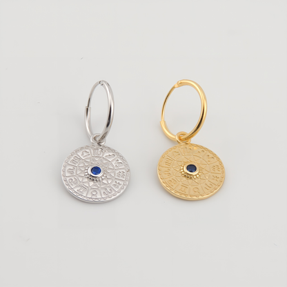 PENDIENTES CATALINA. Aros en Plata de Ley 925 con medalla
