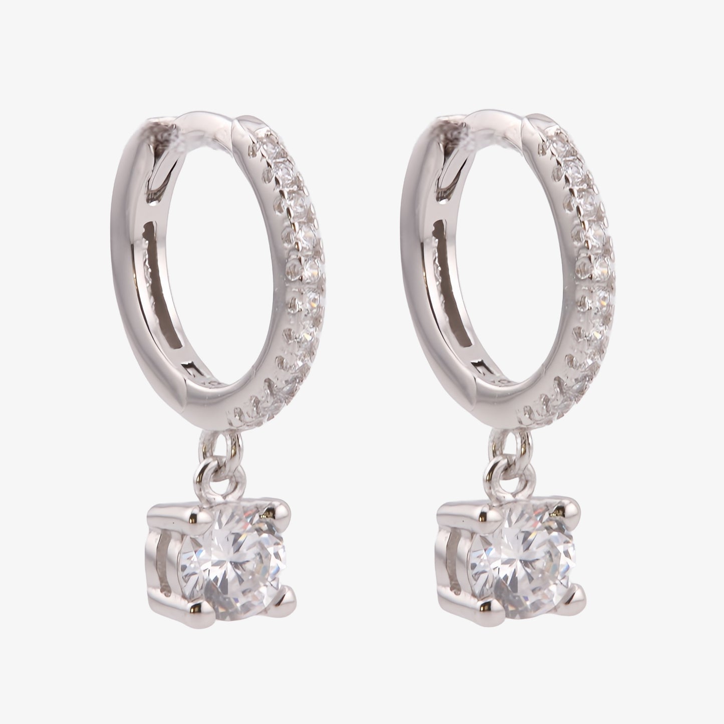 PENDIENTES MONICA. Pendientes de Plata de Ley 925 con circonitas y colgante de circonita blanca