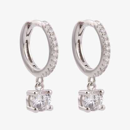 PENDIENTES MONICA. Pendientes de Plata de Ley 925 con circonitas y colgante de circonita blanca