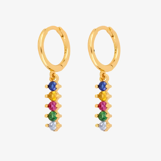 PENDIENTES NURIA. Aros en Plata de Ley 925 bañado en oro con adorno de piedras multicolor