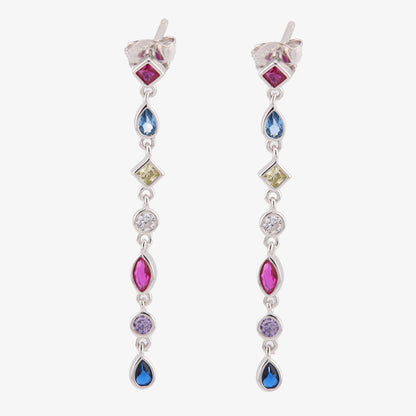 PENDIENTES ONA. Pendientes de cadena con formas de gota en Plata de Ley 925 bañados en oro de 18K/platino con circonitas multicolor.